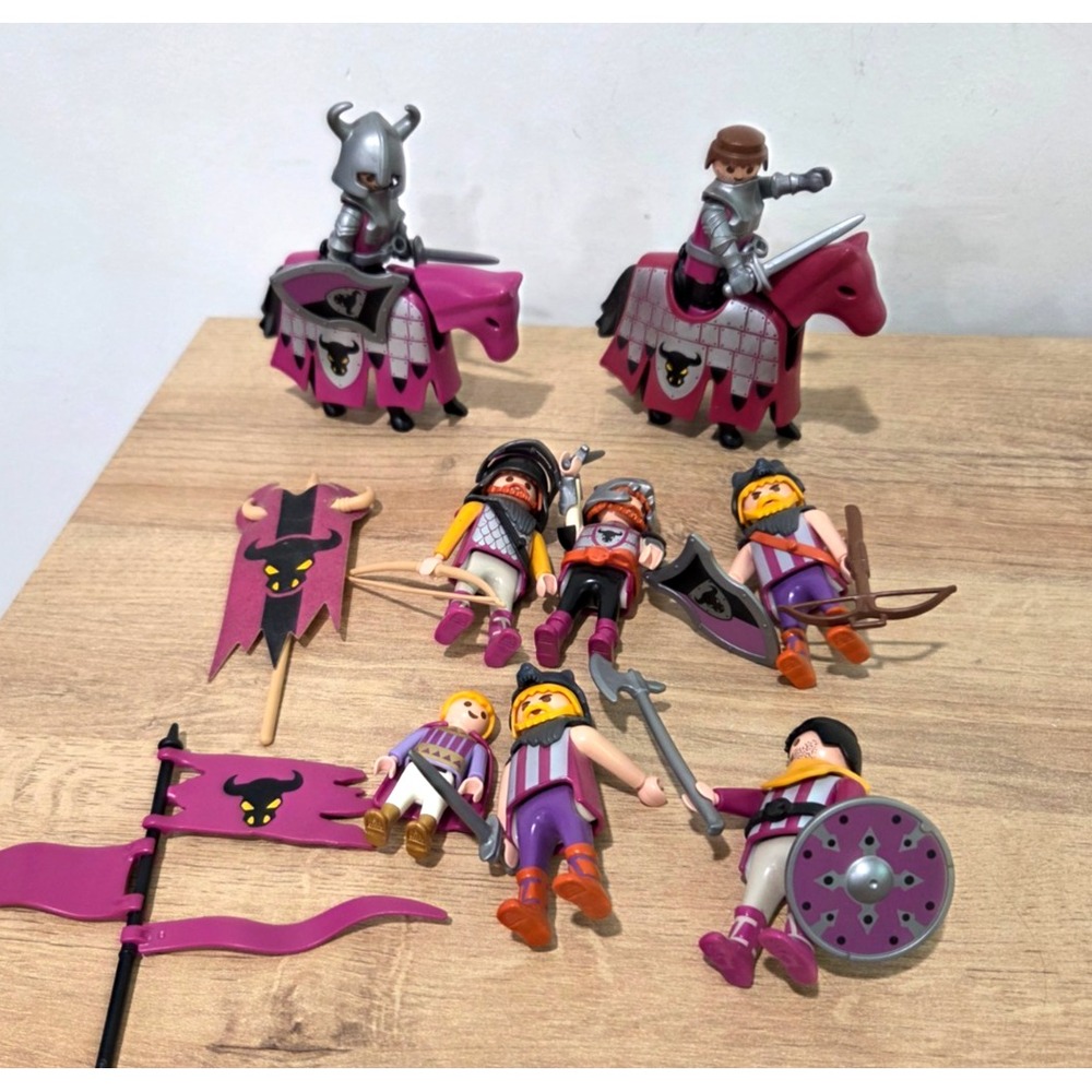Playmobil 4436 Barbarian Knight w/ Horse Lot Set 8 Figures Purple Maroon